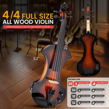 Load image into Gallery viewer, Pyle 4/4 Silent Electric Violin with Amplifier Kit, Solid Wood Fiddle with 10W Amp and Complete Accessories, Full Size Orchestral String Instrument For Beginner & Professional Use