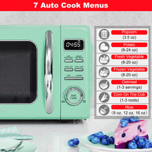 Load image into Gallery viewer, Galanz GLCMKZ07GNR07 Retro Countertop Microwave Oven with Auto Cook & Reheat, Defrost, Quick Start Functions, Easy Clean with Glass Turntable, Pull Handle.7 cu ft, Green