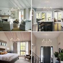 Load image into Gallery viewer, Rviezza French Country Chandelier, 6-Light Antique White Farmhouse Chandelier for Dining Room Lighting Fixtures Hanging, Candle Hanging Pendant Lights for Kitchen Living Room Bedroom Foyer