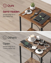 Load image into Gallery viewer, VASAGLE End Table with Charging Station, Set of 2, Small Side Tables for Living Room, Bedroom, Nightstand with Outlets and USB Ports, Bedside Table with Storage Shelf, Rustic Brown and Black