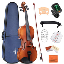 Load image into Gallery viewer, ADM 4/4 Full Size Wood Violin Set for Kids Teens Students Adults Beginner Acoustic Violin Matte Fiddle Starter Kit with Hard Case, Rosin, Shoulder Rest, Bow, Clip-on Tuner and Fingerboard Sticker