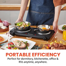 Load image into Gallery viewer, Elite Gourmet EDB-302BF# Countertop Double Cast Iron Burner, 1500 Watts Electric Hot Plate, Temperature Controls, Power Indicator Lights, Easy to Clean, Black