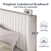 Load image into Gallery viewer, Allewie Full Size Velvet Bed Frame/Vertical Channel Tufted Wingback Headboard/Upholstered Platform Bed/Strong Wooden Slats/No Box Spring Needed/Easy Assembly/White