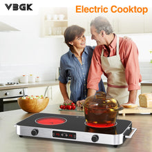 Load image into Gallery viewer, VBGK Cooktop,110V 2200W Stove with Knob Control,9 Power Levels, Kids Lock & Timer,LED touch control,Overheat Protection Stove Top,12 Inch desktop 2 burner cooktop