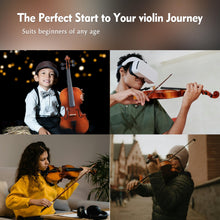Load image into Gallery viewer, ADM 4/4 Full Size Wood Violin Set for Kids Teens Students Adults Beginner Acoustic Violin Matte Fiddle Starter Kit with Hard Case, Rosin, Shoulder Rest, Bow, Clip-on Tuner and Fingerboard Sticker