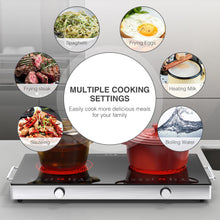 Load image into Gallery viewer, VBGK Electric Cooktop,110V 2400W Electric Stove Top with Knob Control,9 Power Levels, Kids Lock & Timer,LED touch control,Overheat Protection Electric stove,24 Inch desktop 2 burner