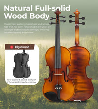 Load image into Gallery viewer, Violin 4/4 Full Size Set, Fiddle Solid Wood for Professional Intermediate Beginners Adults Teens Student Acoustic Violins Kit with Ebony Fittings, Hard Case, 2Pcs Violin Bow by Vangoa