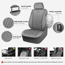 Load image into Gallery viewer, CAR PASS Piping Luxury PU Leather Two Front Car Seat Covers, Waterproof Anti Slip Seat Covers Compatible with Front Seat Armrests,Universal Fit for Suvs,Vans,Trucks,Airbag Compatible(All Gray)