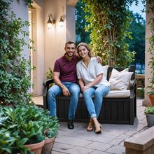 Load image into Gallery viewer, Devoko 80 Gallon Storage Bench Deck Box Lockable for Patio Furniture, Garden Decor and Outdoor Seating for Cushions, Garden Tools and Pool Supplies (Black)