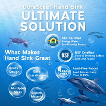 Load image into Gallery viewer, DuraSteel Stainless Steel Sink - NSF Commercial Wall Mount Kitchen Sink - Small Hand Sink with 12" x 10" x 5.5"D Wash Basin - With Sink Strainer and Faucet - For Laundry, Restaurants, Bars, and More