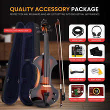 Load image into Gallery viewer, Pyle Full Size Electric Violin Kit - 4/4 Solid Wood Silent Fiddle with Hard Case, Bow, Ebony Fittings, and Digital Tuner