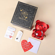 Load image into Gallery viewer, Cute Teddy Bear with Preserved Rose - A Real Rose Flower in Bear with Elegant Gift Box - Romantic Gift for Her in Valentine's Day, Mother's Day, Weddings, Anniversaries, and Bridal Showers (Red)