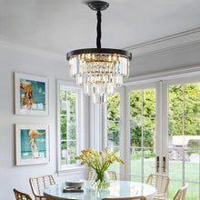 Load image into Gallery viewer, ZSMINGHUI Modern Crystal Chandelier Black Crystal Chandelier Round Top 16" Suspension Ceiling Light 4 Tier K9 Crystal Chandelier 5 Lights Dining Room Living Room Bedroom