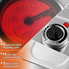 Load image into Gallery viewer, CUSIMAX Hot Plate,1800W Triple Infrared Burner, Independent Temperature Control,Electric Stove Can Simultaneously Cook Three Dishes,Compatible for All Cookware,Stainless Steel for Easy Cleaning