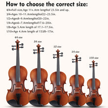 Load image into Gallery viewer, ADM 4/4 Full Size Wood Violin Set for Kids Teens Students Adults Beginner Acoustic Violin Matte Fiddle Starter Kit with Hard Case, Rosin, Shoulder Rest, Bow, Clip-on Tuner and Fingerboard Sticker