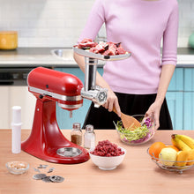 Load image into Gallery viewer, Metal Food Grinder Attachments for KitchenAid Stand Mixers, Meat Grinder, Sausage Stuffer, Perfect Mixer Attachment for KitchenAid Mixers, Silver(Machine/Mixer Not Included)