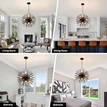 Load image into Gallery viewer, CM MZY Modern Black Sputnik Chandeliers, 9-Light Satellite Pendant Light fixtures, Starburst Firework Ceiling Lights for Bedroom Living Room Dining Room Kitchen Island Hallway, E12 Socket(Dia:19.7'')