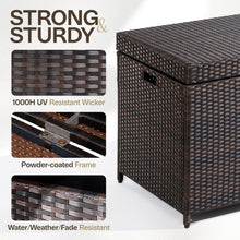 Load image into Gallery viewer, IDZO 136 Gallon Outdoor Wicker Storage Box, UV Weather & Water Resistant, Soft-Close Hinge, Poly Bag Included, Patio Cushion Storage - Brown