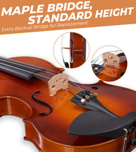 Load image into Gallery viewer, Vangoa Violin 4/4 Full Size Set Fiddle, Handcrafted Starter Acoustic Violins Kit with Solid Wood Side Board, Lightweight Hard Case for Beginners, Teens, Child, Kids Age 12+, Adults, Right Handed