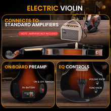 Load image into Gallery viewer, Pyle Full Size Electric Violin Kit - 4/4 Solid Wood Silent Fiddle with Hard Case, Bow, Ebony Fittings, and Digital Tuner