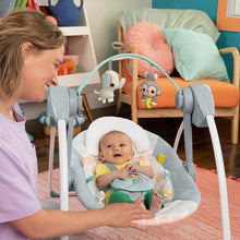Load image into Gallery viewer, Bright Starts Portable Automatic 6-Speed Baby Swing with Adaptable Speed, Taggies, Music, Removable-Toy-Bar, 0-9 Months 6-20 lbs (Whimsical Wild)