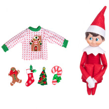 Load image into Gallery viewer, Elf On The Shelf Boy with Ugly Sweater Set - Blue Eyed Boy Elf Doll w 5 Different Velcro X-Mas Accessories - Change Your Elves Clothing Daily with 5 Outfits in One - Win Your Elf Ugly Sweater Party