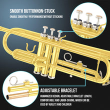 Load image into Gallery viewer, Soulmate Bb Standard Trumpet Set for Beginner Brass Student Trumpet Instrument with Carrying Hard Case, Cleaning Kit, 7C Mouthpiece and Gloves (Gold)