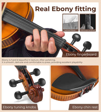 Load image into Gallery viewer, Violin 4/4 Full Size Set, Fiddle Solid Wood for Professional Intermediate Beginners Adults Teens Student Acoustic Violins Kit with Ebony Fittings, Hard Case, 2Pcs Violin Bow by Vangoa