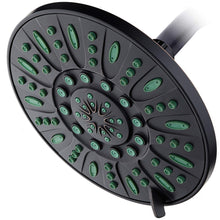 Load image into Gallery viewer, AquaDance 7-inch 6-Setting Rainfall Showerhead with Anti-Microbial Microban Protection from Mold, Mildew, and Bacteria - Clog-Free, Oil-Rubbed Bronze Finish/Coral Green Jets