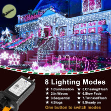 Load image into Gallery viewer, KNONEW 99FT 1216 LED Christmas Lights Outdoor Decorations 8 Modes White Curtain String Light with 228 Drops, Clear Wire LED String Light Indoor Decor for Wedding Party Holiday Christmas