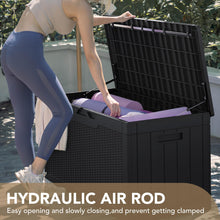 Load image into Gallery viewer, Devoko 100 Gallon Waterproof Large Resin Deck Box Indoor Outdoor Lockable Storage Container for Patio Furniture Cushions Garden Tools (100 Gallon, Black)