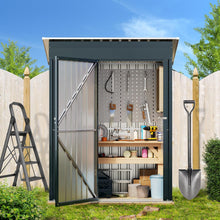Load image into Gallery viewer, 5x3FT Vertical Outdoor Steel Storage Shed with Floor Frame, Lockable Doors, Compact Metal Tool Shed for Garden, Backyard, Patio, Utility, and Bike Storage