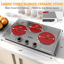Load image into Gallery viewer, Sunvivi 1800W Triple Burner Portable Electric Ceramic Stove – Knob Control, Indicator Light, Compatible with All Cookware, Ideal for Multiple Cooking Scenarios, Silver