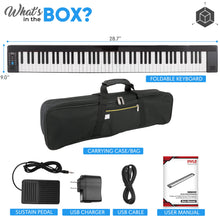 Load image into Gallery viewer, Pyle Electric Keyboard Piano 88 Keys - Portable Foldable Digital Piano Keyboard With Bluetooth, 128 Rhythms/Tones,Semi weighted keys, Sustain Pedal, Piano Bag - for Beginners, Kids,Adult -PKBRD8100