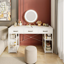 Load image into Gallery viewer, ODK Office Small Computer Desk: Home Table with Fabric Drawers & Storage Shelves, Modern Writing Desk, White, 48"x16"