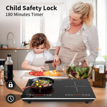 Load image into Gallery viewer, VBGK Double Induction Cooktop,110V 4000W Electric burner,2 burner Hot Plate LED Sensor Touch Energy-Saving induction stove top with Child Safety Lock & Timer 2 burner induction cooktop