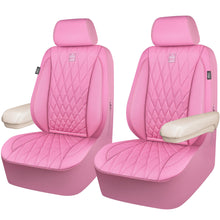 Load image into Gallery viewer, CAR PASS Piping Luxury Leather Two Front Car Seat Covers, Cute Girly Waterproof Anti Slip Seat Covers Compatible with Front Seat Armrests,Universal Fit for Suvs,Vans,Trucks,Airbag Compatible(All Pink)