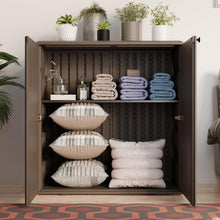 Load image into Gallery viewer, Mrosaa Indoor Outdoor Storage Cabinet Waterproof with 1 Shelf, Plastic Outdoor Storage Cabinets for Patio/Garden/Backyard, Size 34.3''L*15''W*36.2''H(Brown)