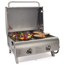 Load image into Gallery viewer, Cuisinart Chef's Style Tabletop Portable Propane Gas Grill with Dual Burners (20,000 BTUs Total), Small Grill for Camping & Tailgates, Barbecue Grill, Stainless Steel