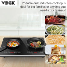 Load image into Gallery viewer, VBGK Double Induction Cooktop,110V 4000W Electric burner,2 burner Hot Plate LED Sensor Touch Energy-Saving induction stove top with Child Safety Lock & Timer 2 burner induction cooktop