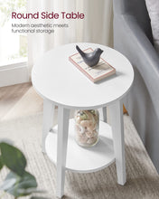 Load image into Gallery viewer, VASAGLE Side Table, Small Round End Table with Lower Shelf, Nightstand for Small Spaces, Living Room, Bedroom, White ULET283T14