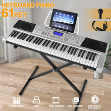 Load image into Gallery viewer, MUSTAR 61 Key Piano Keyboard, MEKS-400 Electric Piano Keyboard with Lighted Up Keys, Learning Keyboards Piano for Beginners, Piano Stand, LCD Screen, Headphones, Microphone, Kids Christmas Gifts