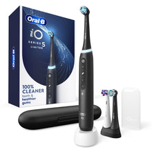 Load image into Gallery viewer, Oral-B iO Deep Clean + Whiten Rechargeable Electric Toothbrush with Visible Pressure Sensor, 2 Minute Timer, 5 Cleaning Settings, 1 iO5 Limited, 3 Toothbrush Heads, Travel Case & Refill Holder, Black