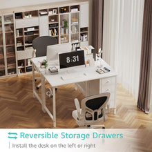 Load image into Gallery viewer, Lufeiya Small White Desk with Fabric Drawers, 40 Inch Kids Girls Teen Cute Study Desk for Bedroom Work, Computer Writing Table Desks with Drawer for Small Spaces Home Office