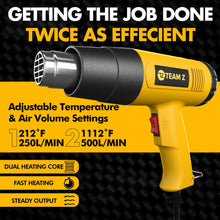 Load image into Gallery viewer, Team Z 1800W Heat Gun Kit 212°F to 1112°F(Only °F)- Fast Heating Heavy Duty Hot Air Gun, LCD Display, Overload Protection with 4 Nozzles for Shrink Wrap, Soften Paint, Bend Plastic Pipes and More