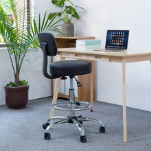 Load image into Gallery viewer, KLASIKA Drafting Swivel Chair with Back Support and Adjustable Footrest Rolling Stool, Multi-Purpose Office Desk Chair for Bar Kitchen Shop, Black