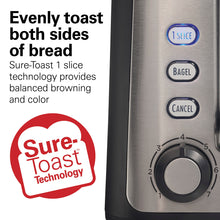 Load image into Gallery viewer, Hamilton Beach Gourmet 2 Slice Slot Toaster with Extra Long & Wide Slots, Sure-Toast Technology, Shade Selector, Bagel Setting, Matte Black and Stainless Steel (22996)