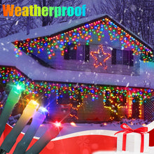 Load image into Gallery viewer, RGB 128 Function 16 Color Christmas Lights Outdoor Waterproof Color changing 504 LED 52FT Curtain Fairy Lights Outside 8 Modes with Timer Plug In Hanging String Lights for Wedding Party Home Garden