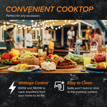 Load image into Gallery viewer, Nuwave Double Cooktop Induction Countertop Burner, Portable, 900 & 1800W, 100°F to 575°F, Large 8” Heating Coil, 50 Pre-Programmed Settings, Shatter-Proof Ceramic Glass, Built-In Safety Auto Shut Off