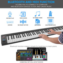 Load image into Gallery viewer, Pyle Electric Keyboard Piano 88 Keys - Portable Foldable Digital Piano Keyboard With Bluetooth, 128 Rhythms/Tones,Semi weighted keys, Sustain Pedal, Piano Bag - for Beginners, Kids,Adult -PKBRD8100